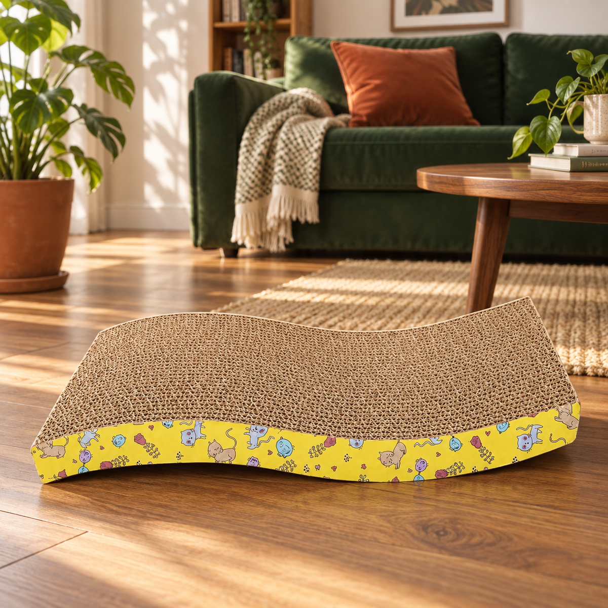 Neko Sofa – Griffoir en carton – Forme S — mise en situation sans chat