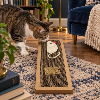 Neko Maru – Planche griffoir en carton avec souris – S — ambiance 2