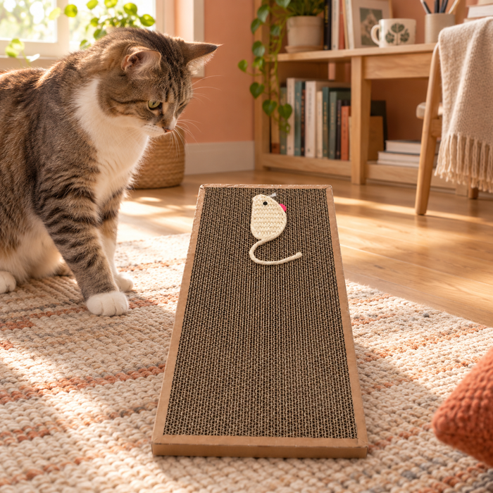 Neko Maru – Planche griffoir en carton avec souris – L — ambiance 2
