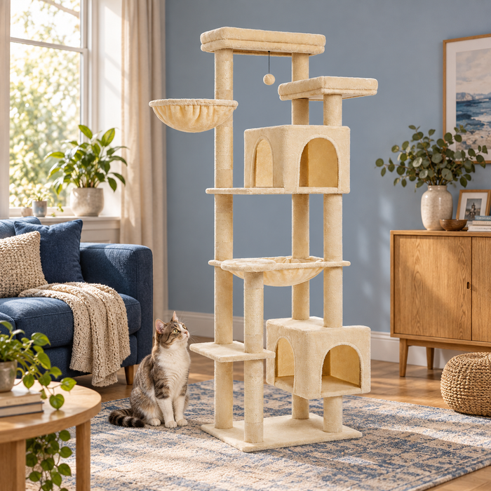 Neko Taiga – Arbre à chat XXL modèle B – 175 cm — mise en situation avec chat