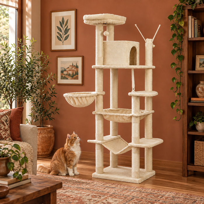 Neko Taiga – Arbre à chat XXL modèle C – 175 cm — mise en situation avec chat
