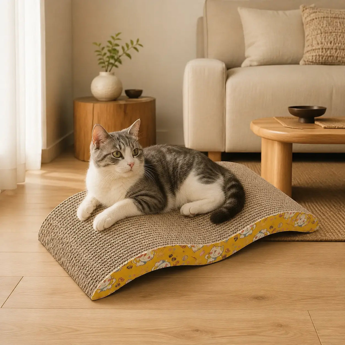 Neko Sofa – Griffoir en carton forme canapé dans un intérieur avec chats