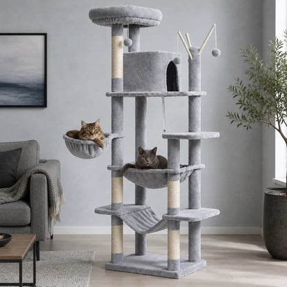 Neko Taiga – Arbre à chat XXL multi-niveaux dans un intérieur coordonné avec chats