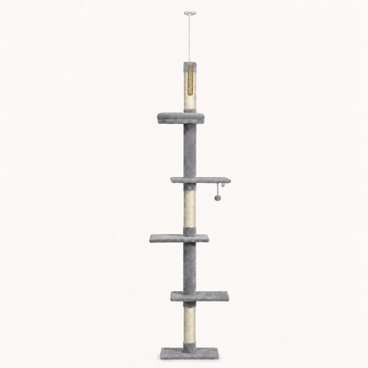 Neko Tenjo – Arbre à chat sol-plafond – 243 à 273 cm — gris, cinq niveaux base comprise