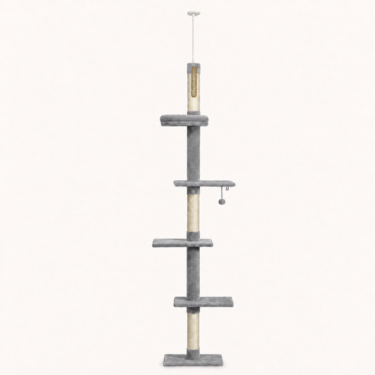 Neko Tenjo – Arbre à chat sol-plafond – 243 à 273 cm — gris, cinq niveaux base comprise