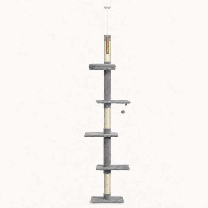 Neko Tenjo – Arbre à chat sol-plafond – 243 à 273 cm — gris, cinq niveaux base comprise