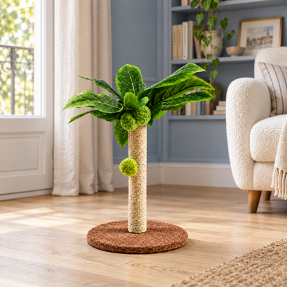 Neko Midori – Poteau griffoir feuillage – Base 25 cm — mise en situation