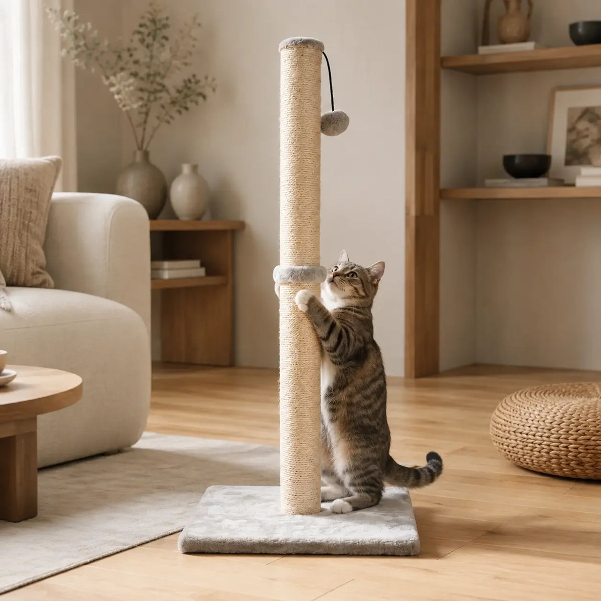 Neko Tō – Griffoir vertical double niveau dans un intérieur avec chats