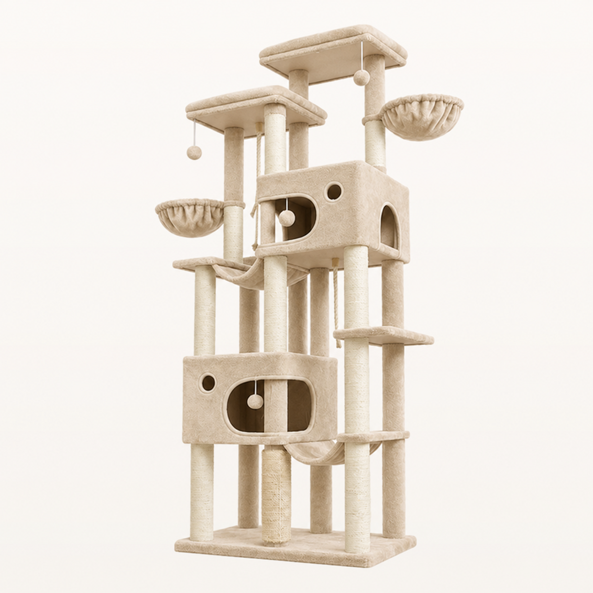 Neko Tora – Arbre à chat XXL 215,5 cm à 9 niveaux — Beige — vue harmonisée