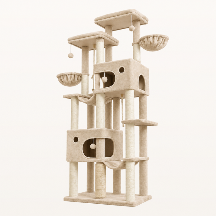 Neko Tora – Arbre à chat XXL 215,5 cm à 9 niveaux — Beige — vue harmonisée