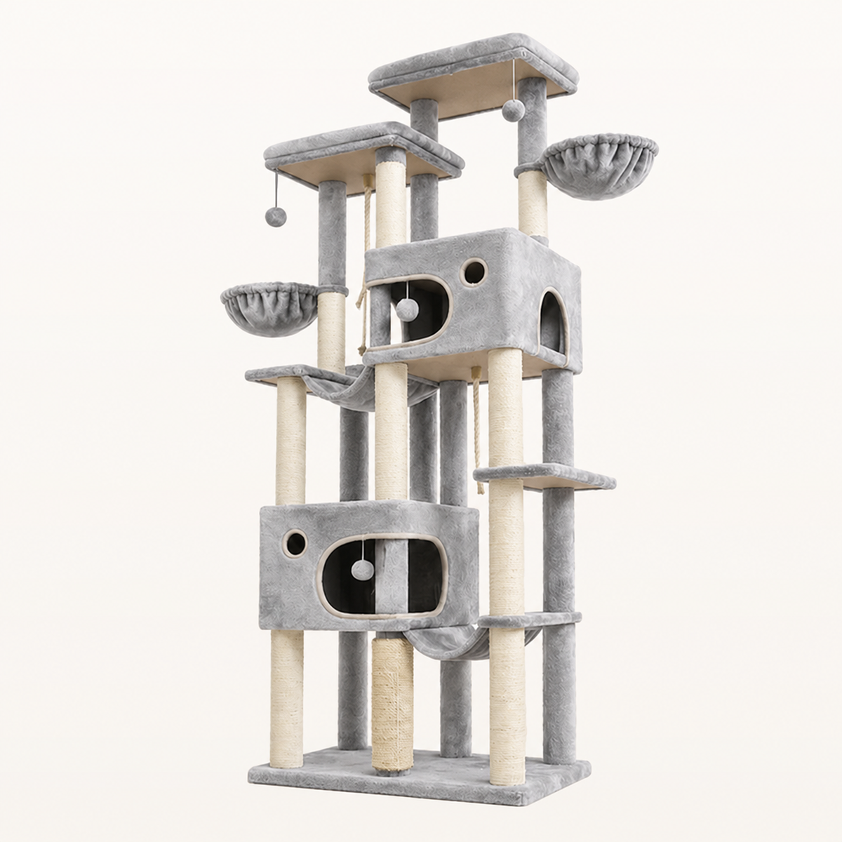 Neko Tora – Arbre à chat XXL 215,5 cm à 9 niveaux — Gris clair — vue harmonisée