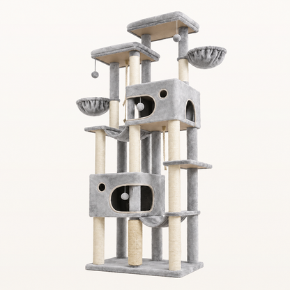 Neko Tora – Arbre à chat XXL 215,5 cm à 9 niveaux — Gris clair — vue harmonisée