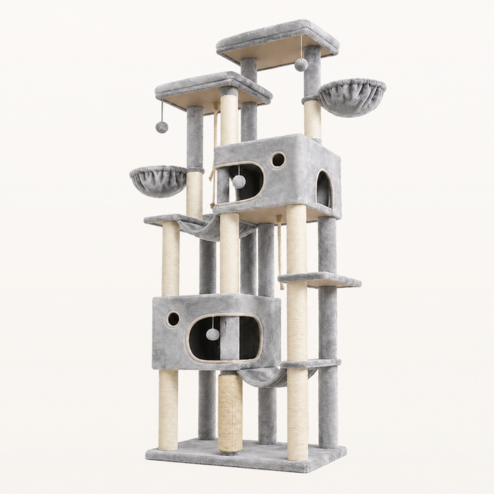 Neko Tora – Arbre à chat XXL 215,5 cm à 9 niveaux — Gris clair — vue harmonisée