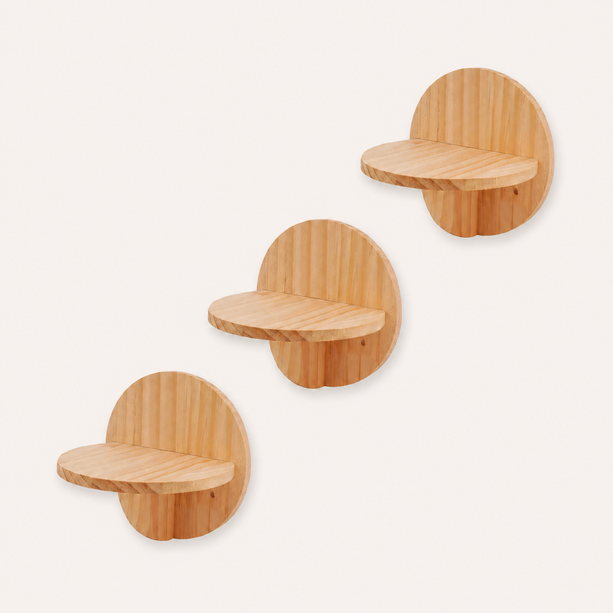 Neko Tsubasa – Lot de trois perchoirs ronds en pin massif sur fond beige