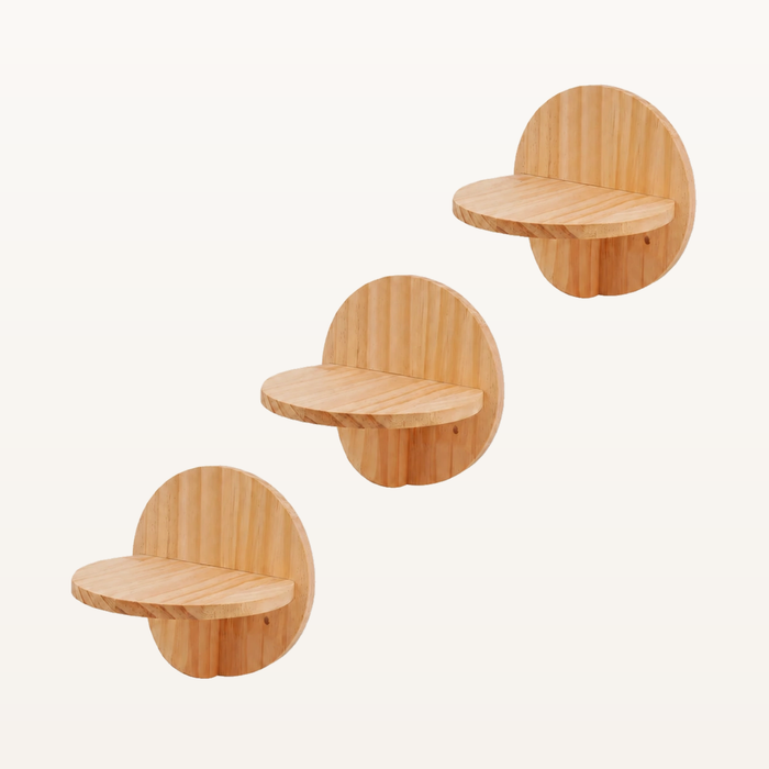 Neko Tsubasa – Lot de trois perchoirs ronds en pin massif sur fond beige
