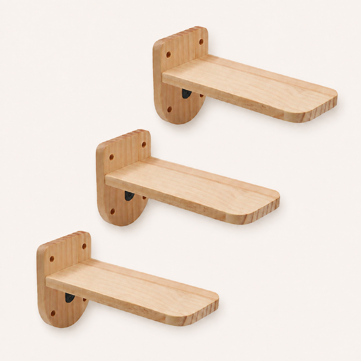 Neko Tsubasa – Lot de trois perchoirs muraux en pin massif sur fond beige