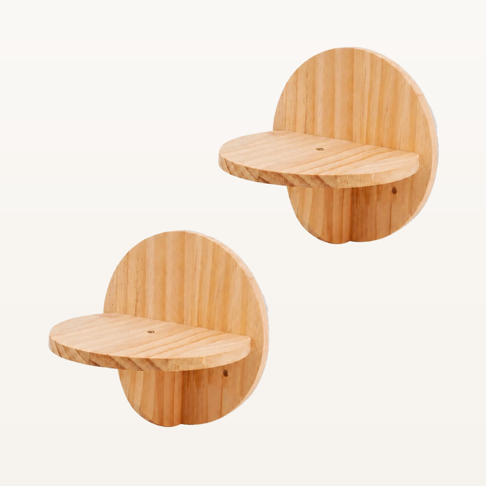 Neko Tsubasa – Lot de deux perchoirs ronds en pin massif sur fond beige