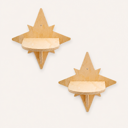 Neko Tsubasa – Lot de deux perchoirs étoile en pin massif sur fond beige