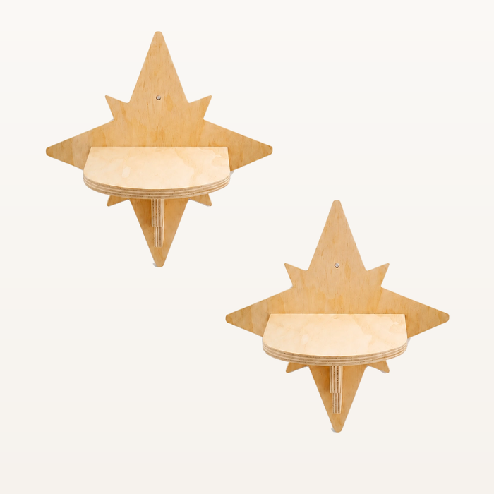Neko Tsubasa – Lot de deux perchoirs étoile en pin massif sur fond beige