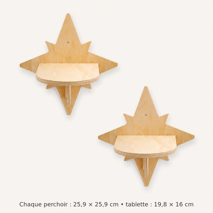 Neko Tsubasa – Lot de 2 perchoirs étoile – dimensions françaises sur fond beige