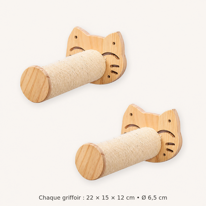 Neko Tsubasa – Lot de 2 perchoirs sourire – dimensions françaises sur fond beige