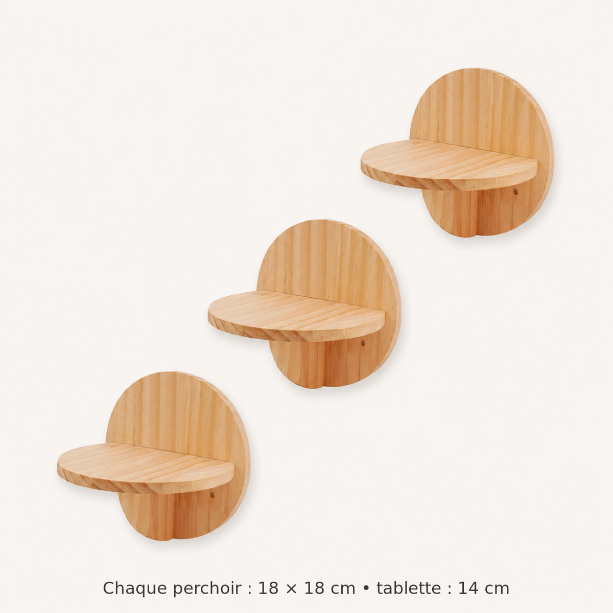 Neko Tsubasa – Lot de 3 perchoirs ronds – dimensions françaises sur fond beige