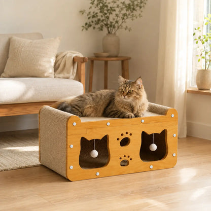 Neko Zen – Griffoir 2-en-1 vertical et horizontal dans un intérieur avec chats