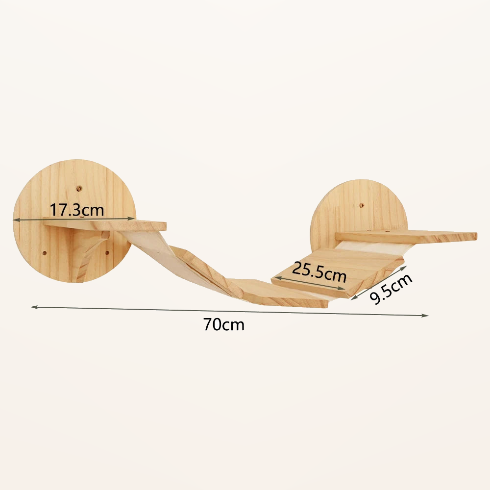 Neko Kumo – Parcours mural modulable pour chat – Pont suspendu – fond beige avec dimensions